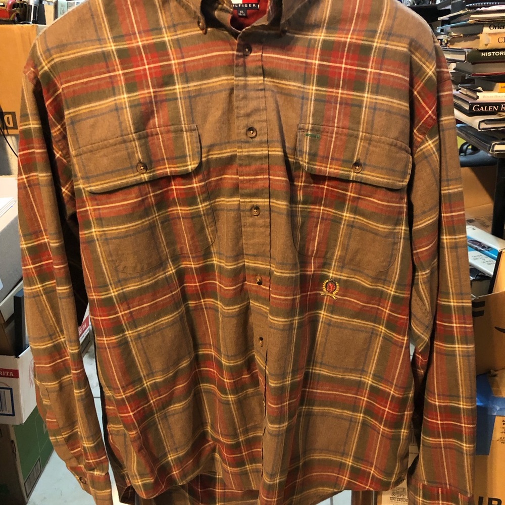Tommy Hilfiger Red and Brown Plaid Shirt